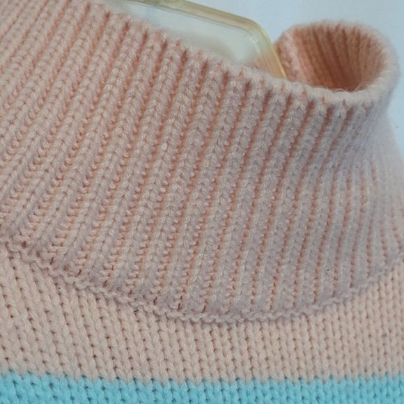 Vintage Pastel Stripe Sweater 80s Retro Shoulder Pads Size Small WORDS - Picture 5 of 8